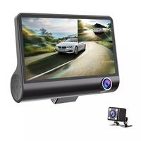 Camera auto DVR tripla, FullHD 1080P, inregistrare fata, interior si spate, display 4",  Night Vision, inregistrare in bucla, unghi 170 grade, senzor miscare, alimentare bricheta auto