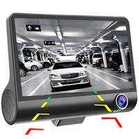 Camera auto DVR tripla, FullHD 1080P, inregistrare fata, interior si spate, display 4",  Night Vision, inregistrare in bucla, unghi 170 grade, senzor miscare, alimentare bricheta auto