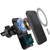 Incarcator auto wireless magnetic cu incarcare rapida, 15W, rotire 360 grade, compatibil Iphone MagSafe, negru