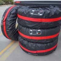 Set 4 huse pentru anvelope auto 12”-18” Siegbert®, negru cu rosu