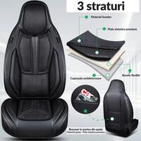 Set huse scaune auto Bremer Sitzbezuge, material suede sintetic si textil, compatibil tetiere detasabile si integrate, negru, 13 piese