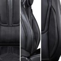 Set huse scaune auto Bremer Sitzbezuge, material suede sintetic si textil, compatibil tetiere detasabile si integrate, negru, 13 piese