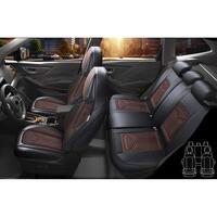 Set huse scaune auto Bremer Sitzbezuge, material suede sintetic si textil, compatibil tetiere detasabile si integrate, maro cu negru, 13 piese