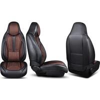 Set huse scaune auto Bremer Sitzbezuge, material suede sintetic si textil, compatibil tetiere detasabile si integrate, maro cu negru, 13 piese