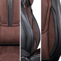 Set huse scaune auto Bremer Sitzbezuge, material suede sintetic si textil, compatibil tetiere detasabile si integrate, maro cu negru, 13 piese