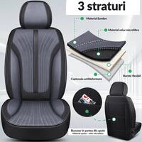 Set huse scaune auto Bremer Sitzbezuge, material textil in si velur microfibra, compatibil tetiere detasabile, gri cu negru, 15 piese