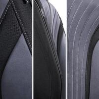 Set huse scaune auto Bremer Sitzbezuge, material textil in si velur microfibra, compatibil tetiere detasabile, gri cu negru, 15 piese