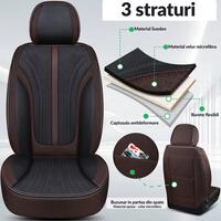 Set huse scaune auto Bremer Sitzbezuge, material textil in si velur microfibra, compatibil tetiere detasabile, maro cu negru, 15 piese