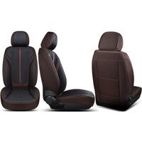 Set huse scaune auto Bremer Sitzbezuge, material textil in si velur microfibra, compatibil tetiere detasabile, maro cu negru, 15 piese