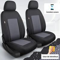 Set 2 huse scaune auto Bremer Sitzbezuge, material textil respirabil, scaune fata, compatibil tetiere detasabile, gri cu negru, 6 piese