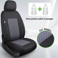 Set 2 huse scaune auto Bremer Sitzbezuge, material textil respirabil, scaune fata, compatibil tetiere detasabile, gri cu negru, 6 piese