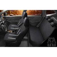 Set huse scaune auto Bremer Sitzbezuge, material textil respirabil, cu fermoare pentru bancheta rabatabila, negru cu gri, 11 piese