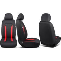 Set huse scaune auto Bremer Sitzbezuge, material textil respirabil, cu fermoare pentru bancheta rabatabila, negru cu rosu, 11 piese