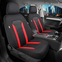 Set huse scaune auto Bremer Sitzbezuge, material textil respirabil, cu fermoare pentru bancheta rabatabila, negru cu rosu, 11 piese