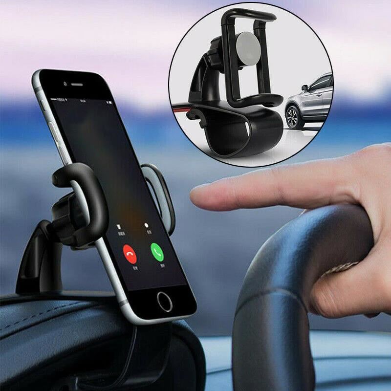 Suport auto pentru telefon, rotativ 360, prindere cu clema pe bord, negru -  RoGroup