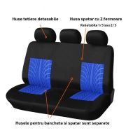 Set Huse Scaune Auto RoGroup Mesh, cu fermoare pentru bancheta rabatabila, 9 Bucati, culoare negru si albastru