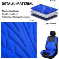Set Huse Scaune Auto RoGroup Mesh, cu fermoare pentru bancheta rabatabila, 9 Bucati, culoare negru si albastru