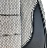 Set Huse Scaune Auto DeluxeBoss, stofa cu piele ecologica, pt bancheta rabatabila fractionata, negru cu bej, 11 bucati