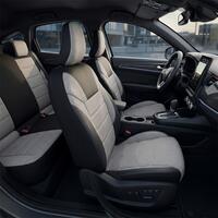 Set Huse Scaune Auto DeluxeBoss, stofa cu piele ecologica, pt bancheta rabatabila fractionata, negru cu bej, 11 bucati