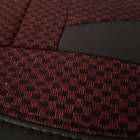 Set Huse Scaune Auto DeluxeBoss, stofa cu piele ecologica, pt bancheta rabatabila fractionata,  negru cu rosu, 11 bucati