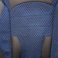 Set Huse Scaune Auto DeluxeBoss, stofa cu piele ecologica, pt bancheta rabatabila fractionata, negru cu albastru, 11 bucati