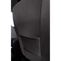 Set Huse Scaune Auto DeluxeBoss, stofa cu piele ecologica, pt bancheta rabatabila fractionata, negru cu albastru, 11 bucati