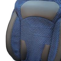 Set Huse Scaune Auto DeluxeBoss, stofa cu piele ecologica, pt bancheta rabatabila fractionata, negru cu albastru, 11 bucati
