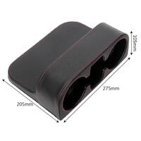 Organizator auto cu suport pahare si compartimente pentru depozitare telefon si diverse obiecte mici din piele naturala, negru cu cusatura rosie