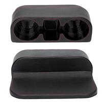 Organizator auto cu suport pahare si compartimente pentru depozitare telefon si diverse obiecte mici din piele naturala, negru cu cusatura rosie
