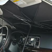 Parasolar pliabil tip umbrela pentru interior parbriz, 124 x 64 cm, negru