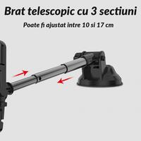 Suport auto pentru telefon, magnetic, cu ventuza si brat telescopic, negru