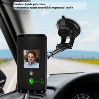 Suport auto pentru telefon, magnetic, cu ventuza si brat telescopic, negru