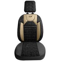 Set Huse Scaune Auto Panda Kas, material textil cu piele ecologica, cu fermoare pentru bancheta rabatabila, negru cu bej, 11 piese
