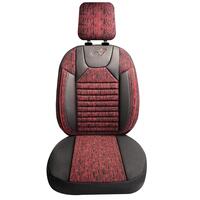 Set Huse Scaune Auto Panda Kas, material textil cu piele ecologica, cu fermoare pentru bancheta rabatabila, visiniu cu negru, 11 piese