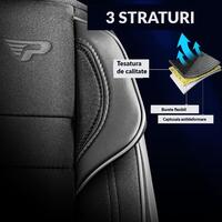 Set Huse Scaune Auto Panda Uludag, material textil cu piele ecologica, cu fermoare pentru bancheta rabatabila, negru cu gri, 11 piese