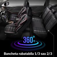 Set Huse Scaune Auto Panda Uludag, material textil cu piele ecologica, cu fermoare pentru bancheta rabatabila, negru cu gri, 11 piese