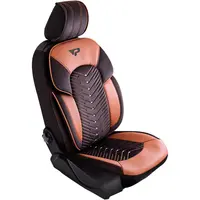 Set Huse Scaune Auto Panda Dubai, material textil cu piele ecologica, cu fermoare pentru bancheta rabatabila, negru maro, 11 piese