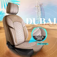 Set Huse Scaune Auto Panda Dubai, material textil cu piele ecologica, cu fermoare pentru bancheta rabatabila, bej, 11 piese