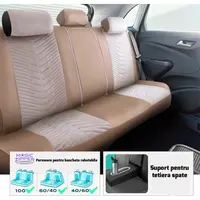 Set Huse Scaune Auto Panda Dubai, material textil cu piele ecologica, cu fermoare pentru bancheta rabatabila, bej, 11 piese
