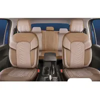 Set Huse Scaune Auto Panda Dubai, material textil cu piele ecologica, cu fermoare pentru bancheta rabatabila, bej, 11 piese