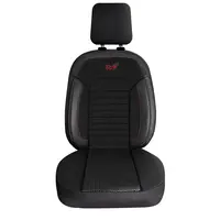Set Huse Scaune Auto Panda Belek, material textil cu piele ecologica, cu fermoare pentru bancheta rabatabila, negru cu insertii rosii, 11 piese