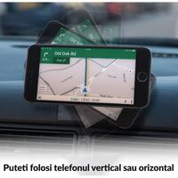 Suport telefon auto magnetic Siegbert, montare bord, rotire 360°, universal, compatibil orice smartphone, include placute metalice si accesorii reinstalare, argintiu cu negru