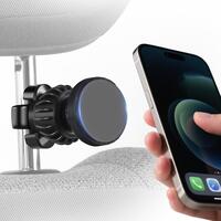 Suport auto pentru telefon, magnetic, prindere pe tija tetierei banchetei din fata, unghi reglabil, rotativ 360 grade, universal