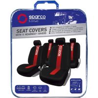 Set Huse Scaune Auto Sparco Red Spider, negru - rosu, 9 bucati