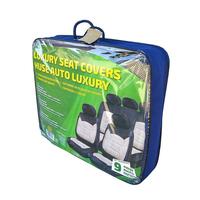 Huse Scaune Auto Luxury Negru Crem, cu fermoare pentru bancheta rabatabila, 9 bucati