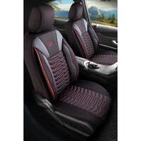 Set Huse Scaune Auto Panda Paris, Negru cu cusatura rosie, 11 piese