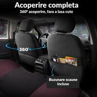 Set Huse Scaune Auto Panda Prestige, Negru-Visiniu, 11 piese