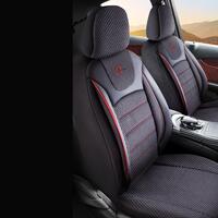 Set Huse Scaune Auto Panda Prestige, Negru cu cusatura Rosie, 11 piese