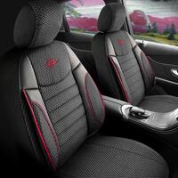 Set Huse Scaune Auto Panda Prestige, Negru cu cusatura Rosie, 11 piese