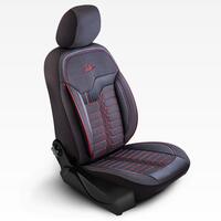 Set Huse Scaune Auto Panda Londra, cu fermoare pentru bancheta rabatabila, negru cu cusatura rosie, 11 piese